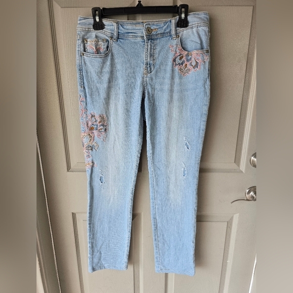 Inc International Jeans Women Sz 6 Blue 32×28 High Rise Embroidered Straight - Picture 2 of 15